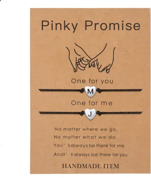 SANNYRA Pinky Promise Bracelet, Couples Bracelets Matching Initial Relationship Boyfriend Gift Stuff, 26 Letters Friendship Bracelet for Her 2 Pieces Bf Gifts