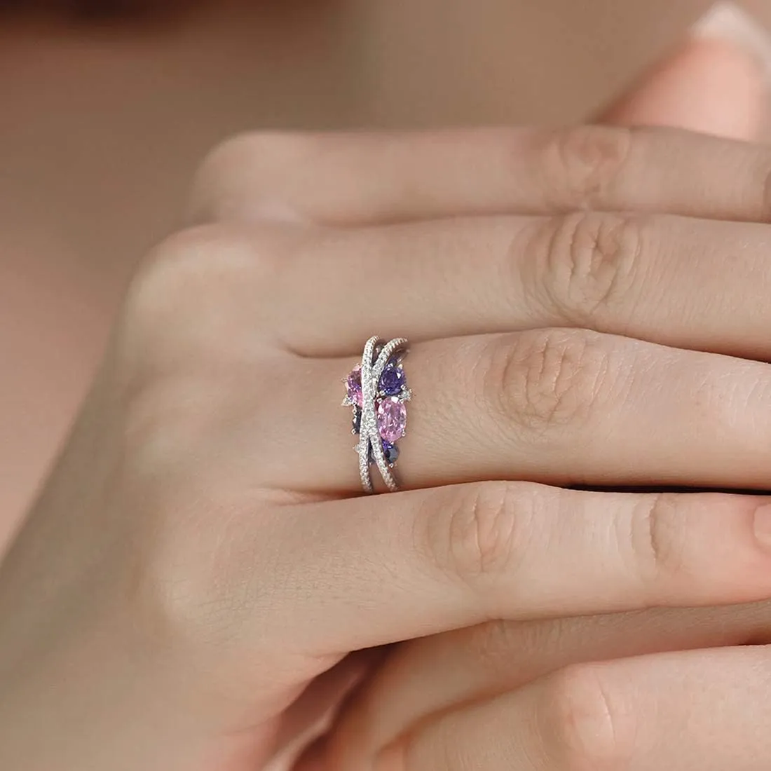 Santuzza 925 Sterling Silver Twist Ring White Cubic Zirconia Rings