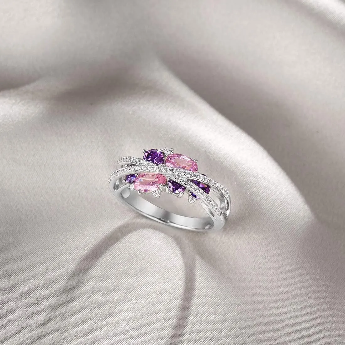 Santuzza 925 Sterling Silver Twist Ring White Cubic Zirconia Rings
