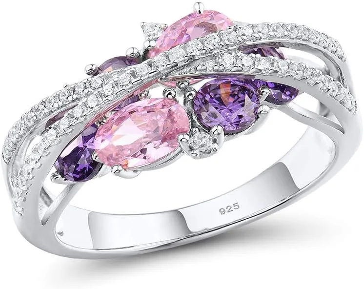 Santuzza 925 Sterling Silver Twist Ring White Cubic Zirconia Rings