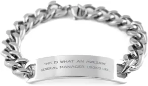 Sarcastic General manager Cuban Chain Bracelet, This is What an Awesome General, Present For Men Women, Fancy Gifts From Boss, Friendship bracelets, Cuban link bracelet, Gold chain bracelet, Silver
