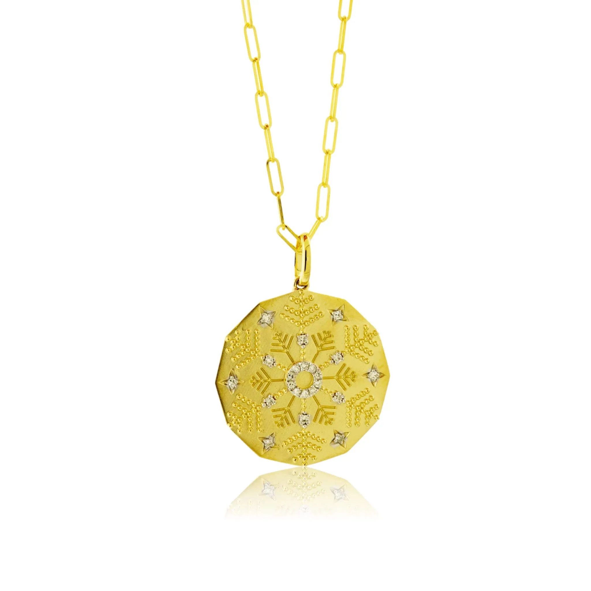 Satin Finish Flush Set Diamond Snowflake Disc Pendant