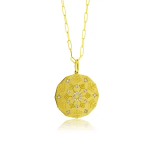 Satin Finish Flush Set Diamond Snowflake Disc Pendant