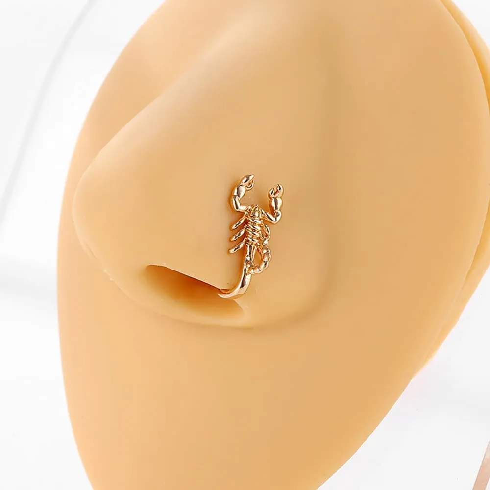 Scorpion Fake Nose Rings for Women Girls Stainless Steel U-Shaped Non-Piercing Nose Cuffs Adjustable Clip On Nose Rings Statement Nose Jewelry