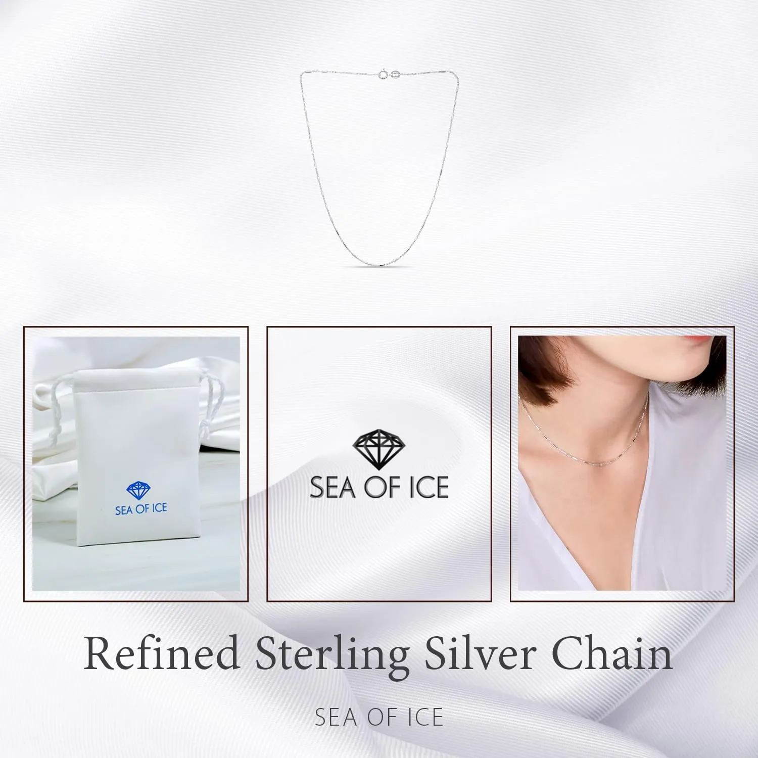 SEA OF ICE Sterling Silver 1mm Diamond-Cut Bar Station Rolo Chain Necklace For Women, Size 14" - 36" Italy