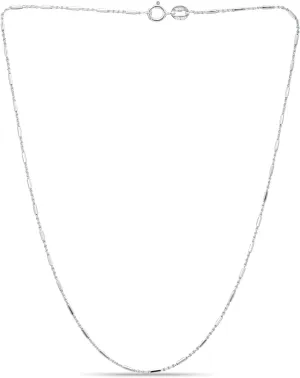 SEA OF ICE Sterling Silver 1mm Diamond-Cut Bar Station Rolo Chain Necklace For Women, Size 14" - 36" Italy