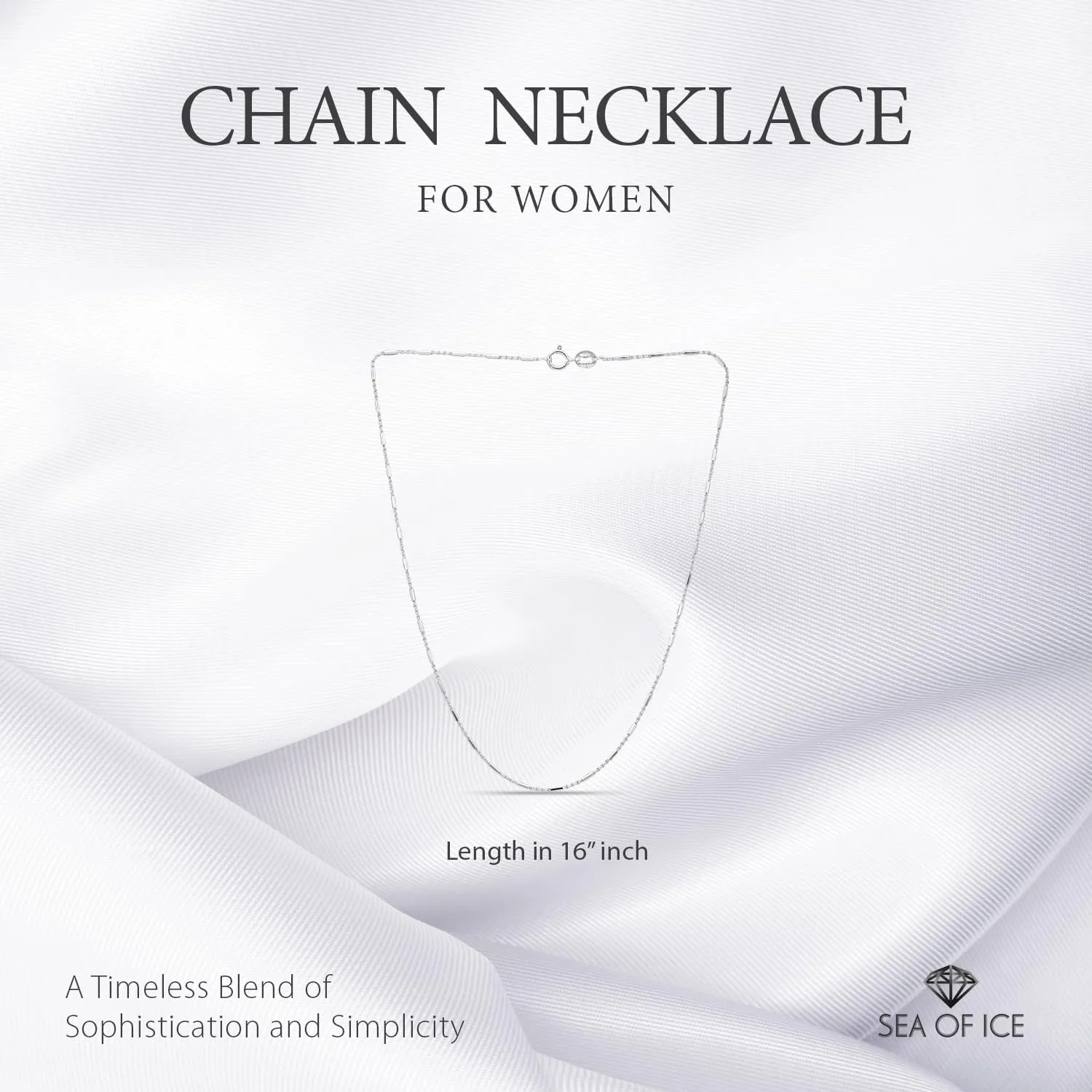 SEA OF ICE Sterling Silver 1mm Diamond-Cut Bar Station Rolo Chain Necklace For Women, Size 14" - 36" Italy