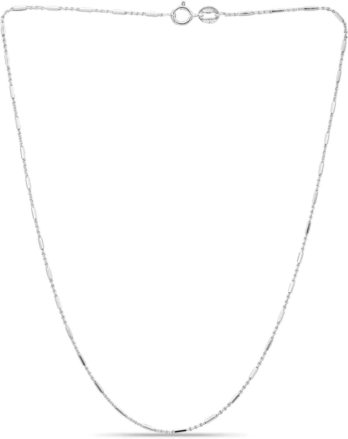 SEA OF ICE Sterling Silver 1mm Diamond-Cut Bar Station Rolo Chain Necklace For Women, Size 14" - 36" Italy