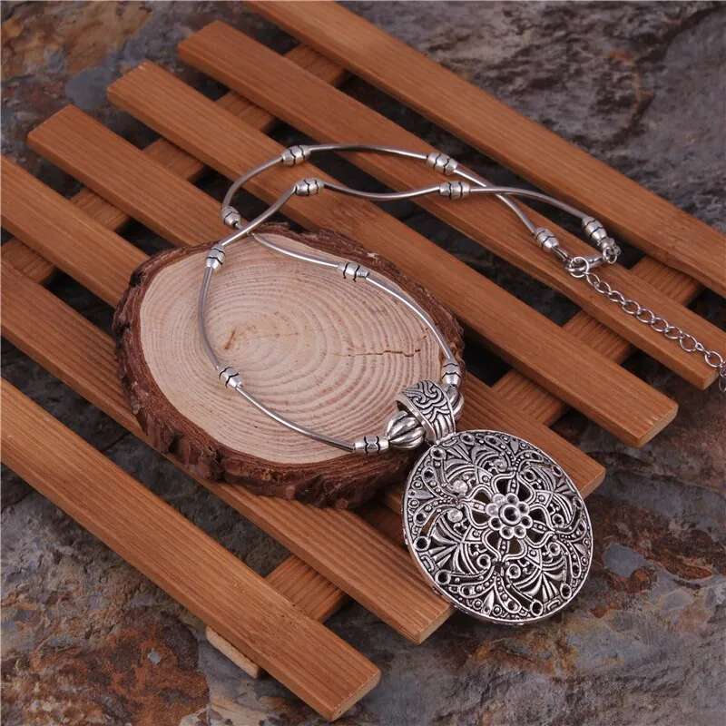 SEBLASU Vintage Tibetan Jewelry Silver Hollow Carved Pendant Necklaces for Women
