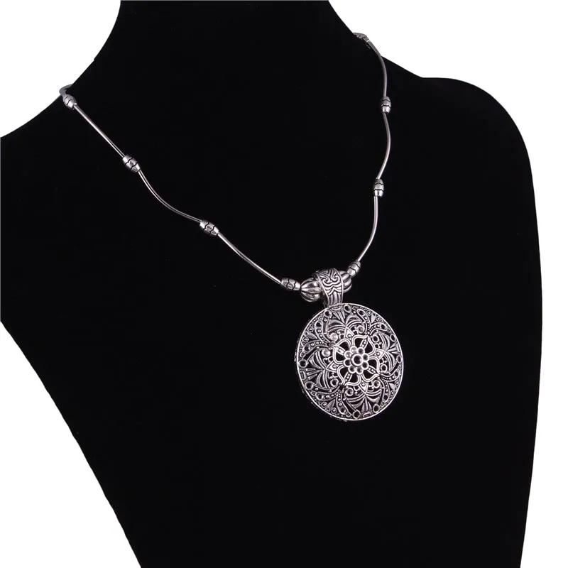 SEBLASU Vintage Tibetan Jewelry Silver Hollow Carved Pendant Necklaces for Women