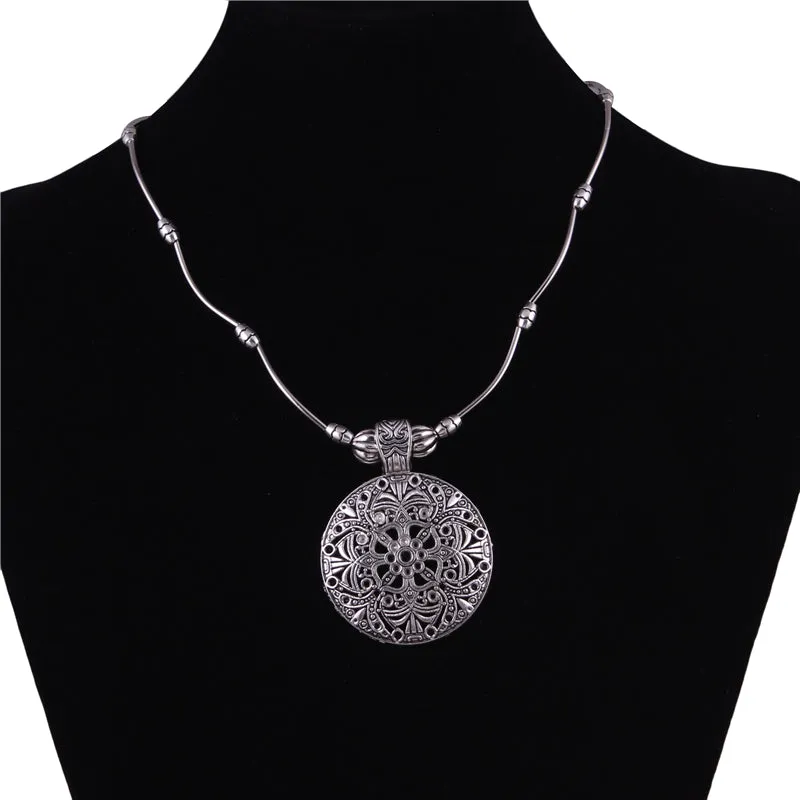 SEBLASU Vintage Tibetan Jewelry Silver Hollow Carved Pendant Necklaces for Women