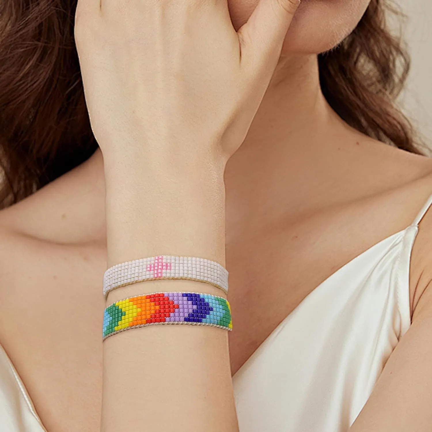 Seed Beads Wrap Bracelets for Women, Boho Handmade Adjustable Braided String Summer Beach Jewelry Gift.