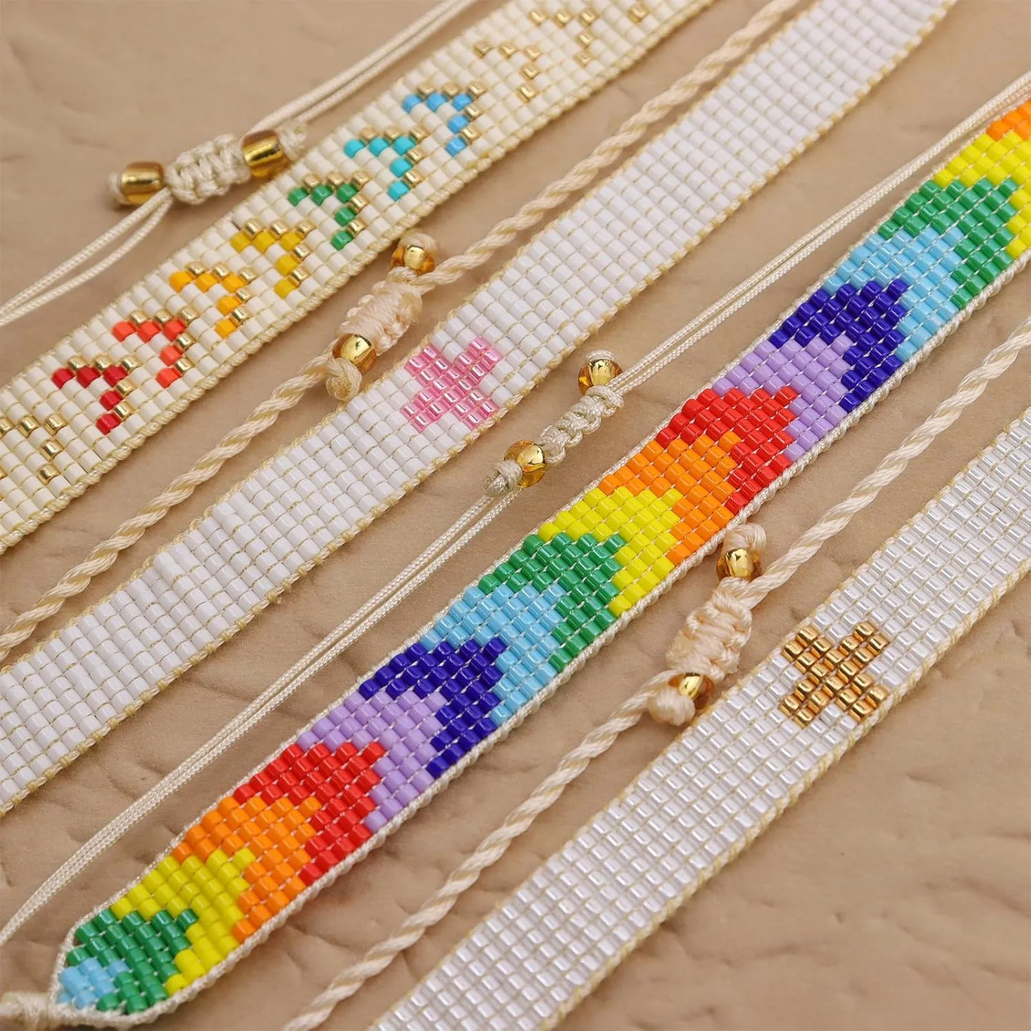 Seed Beads Wrap Bracelets for Women, Boho Handmade Adjustable Braided String Summer Beach Jewelry Gift.