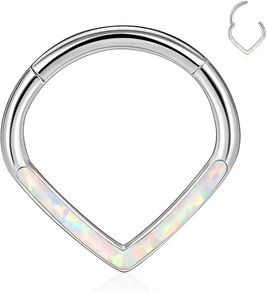 Septum Jewelry Daith Earring Opal CZ 16G 18G 20G 316L Surgical Steel Hinged Segment Nose Ring Hoop Septum Clicker Helix Cartilage Tragus Piercing Jewelry for Women