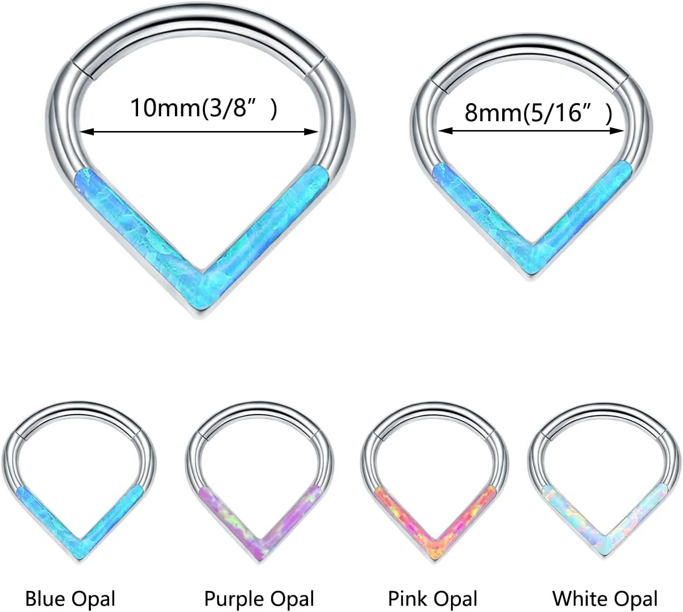 Septum Jewelry Daith Earring Opal CZ 16G 18G 20G 316L Surgical Steel Hinged Segment Nose Ring Hoop Septum Clicker Helix Cartilage Tragus Piercing Jewelry for Women