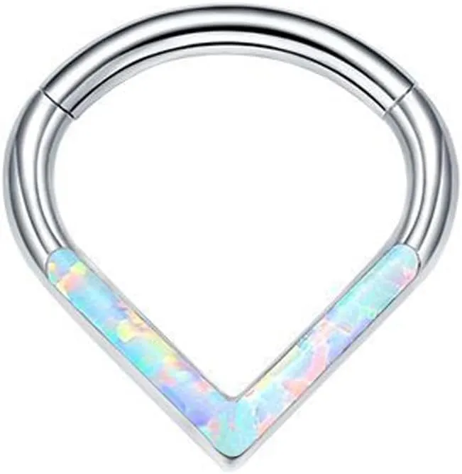 Septum Jewelry Daith Earring Opal CZ 16G 18G 20G 316L Surgical Steel Hinged Segment Nose Ring Hoop Septum Clicker Helix Cartilage Tragus Piercing Jewelry for Women
