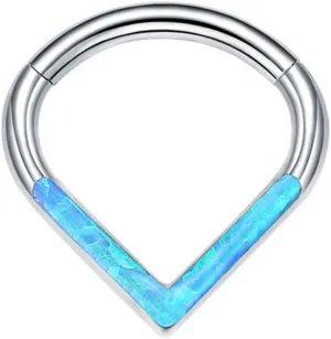 Septum Jewelry Daith Earring Opal CZ 16G 18G 20G 316L Surgical Steel Hinged Segment Nose Ring Hoop Septum Clicker Helix Cartilage Tragus Piercing Jewelry for Women