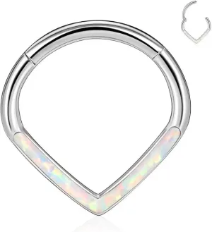 Septum Jewelry Daith Earring Opal CZ 16G 18G 20G 316L Surgical Steel Hinged Segment Nose Ring Hoop Septum Clicker Helix Cartilage Tragus Piercing Jewelry for Women