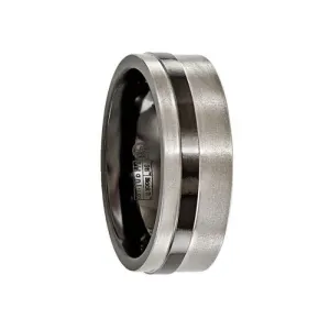 SERGIUS Flat Titanium Ring with Black Stripe Band by Edward Mirell - 8 mm