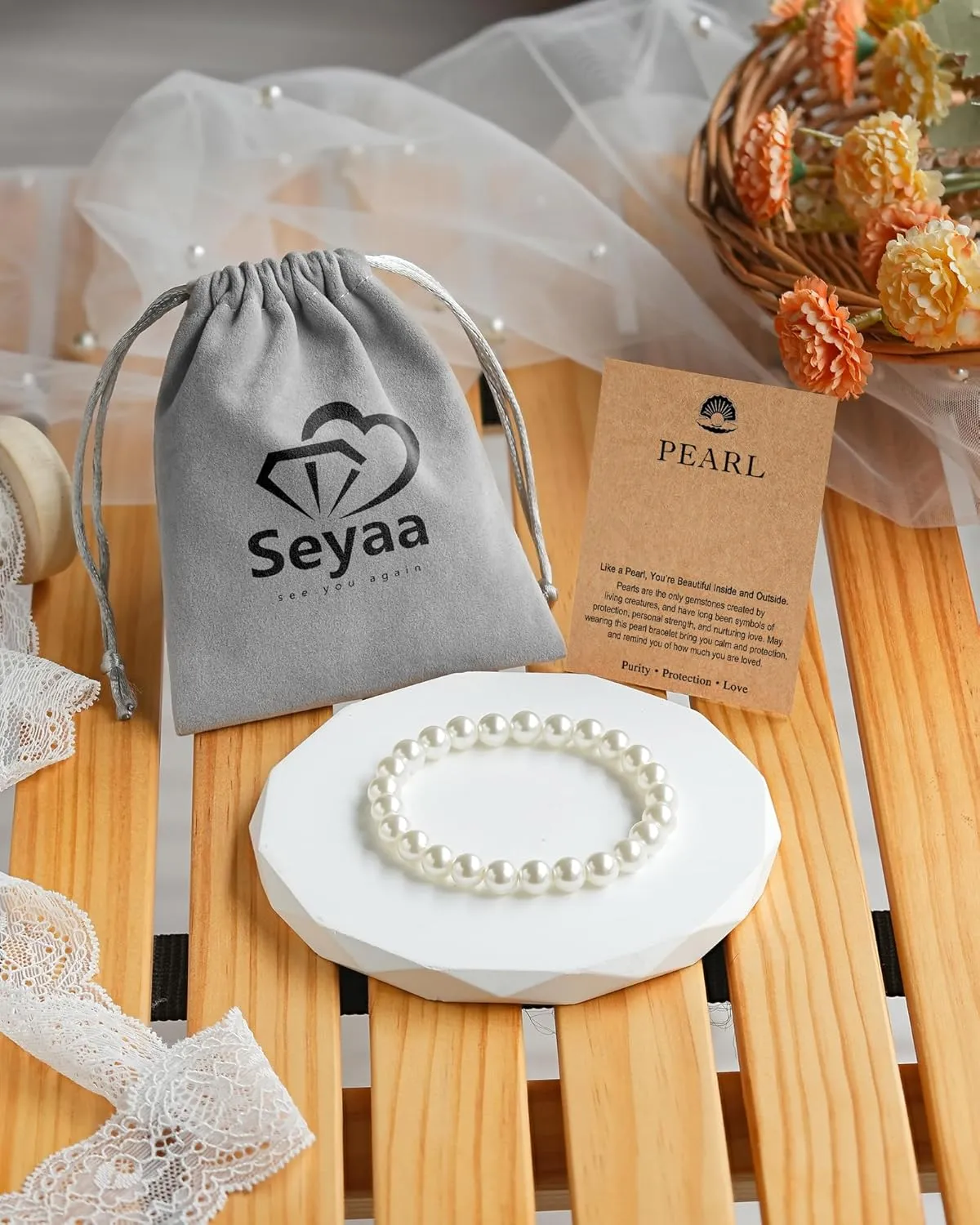 Seyaa 100% Natural Stone Crystal Bracelets, Adjustable Stretch Crystal Jewelry Gifts for Women Mens with Quote Card