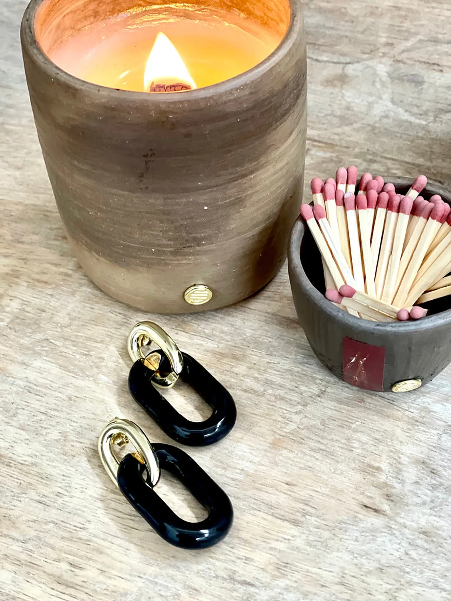Sheila Fajl Small Shakedown Statement Earrings in Polished Gold and Black