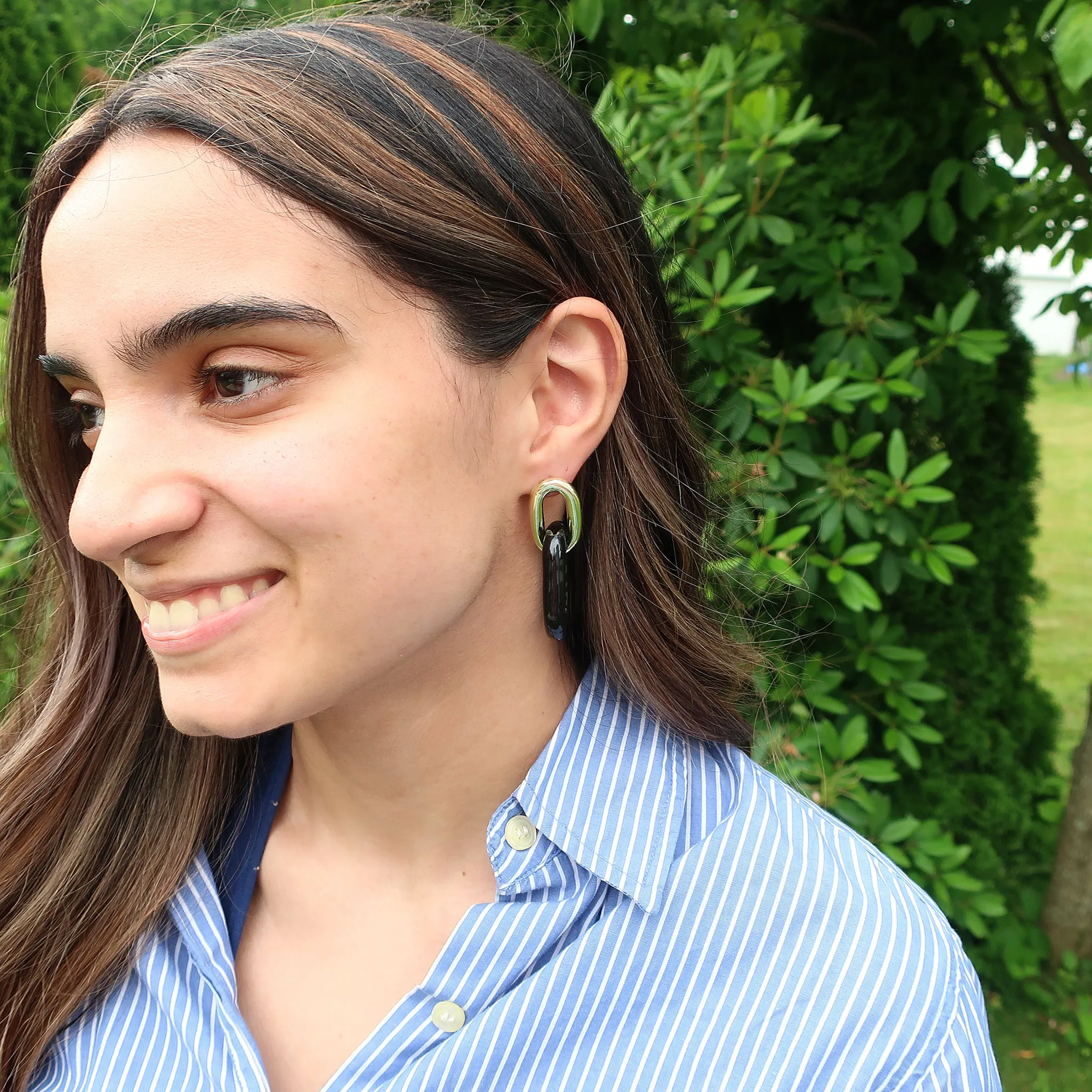 Sheila Fajl Small Shakedown Statement Earrings in Polished Gold and Black