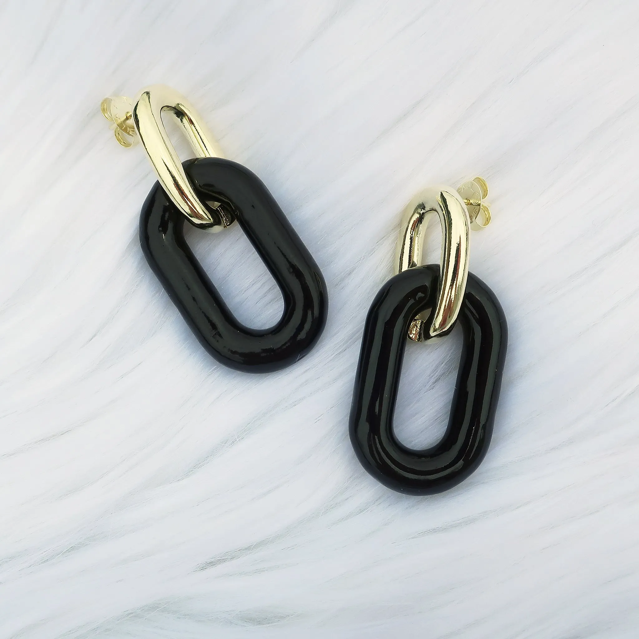 Sheila Fajl Small Shakedown Statement Earrings in Polished Gold and Black