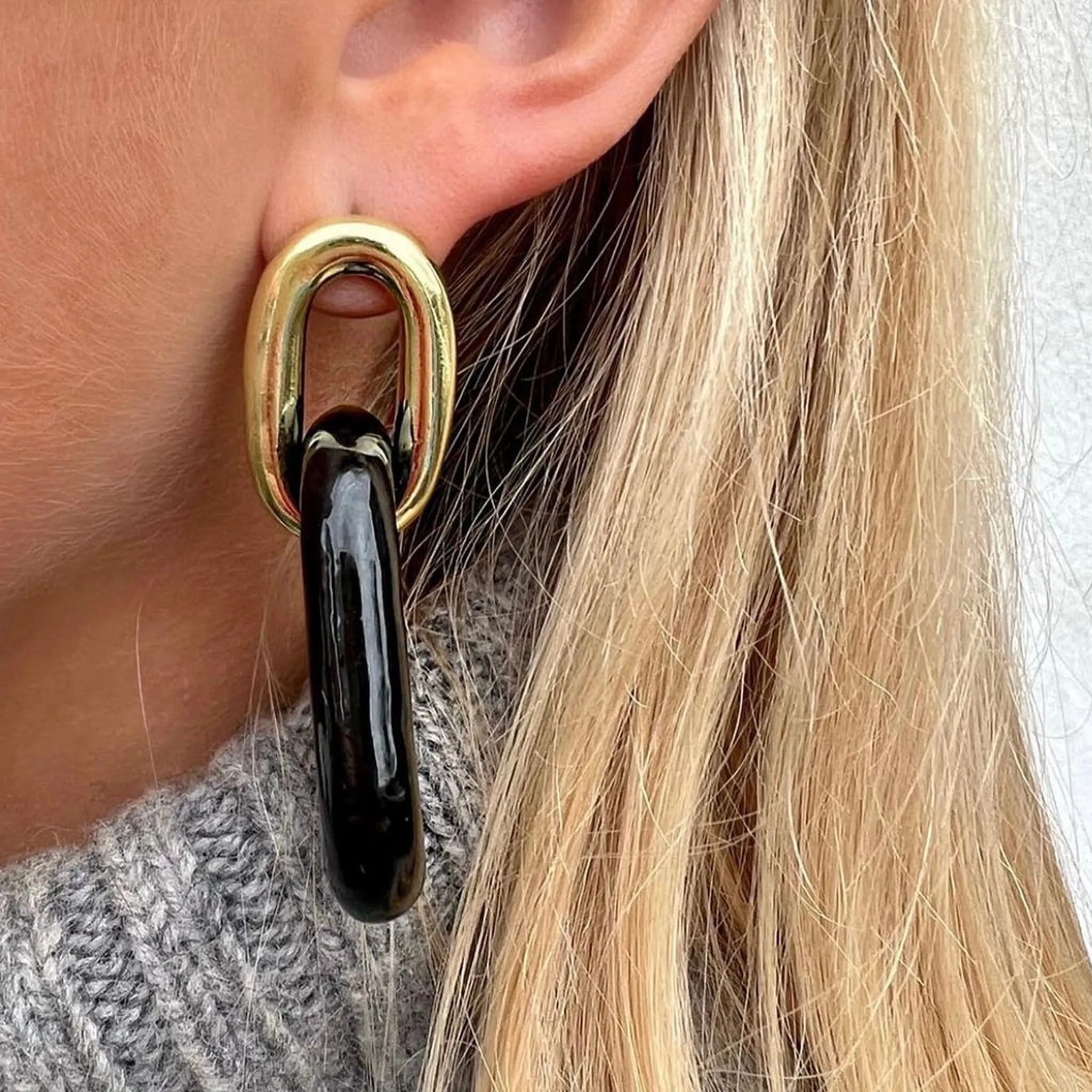 Sheila Fajl Small Shakedown Statement Earrings in Polished Gold and Black