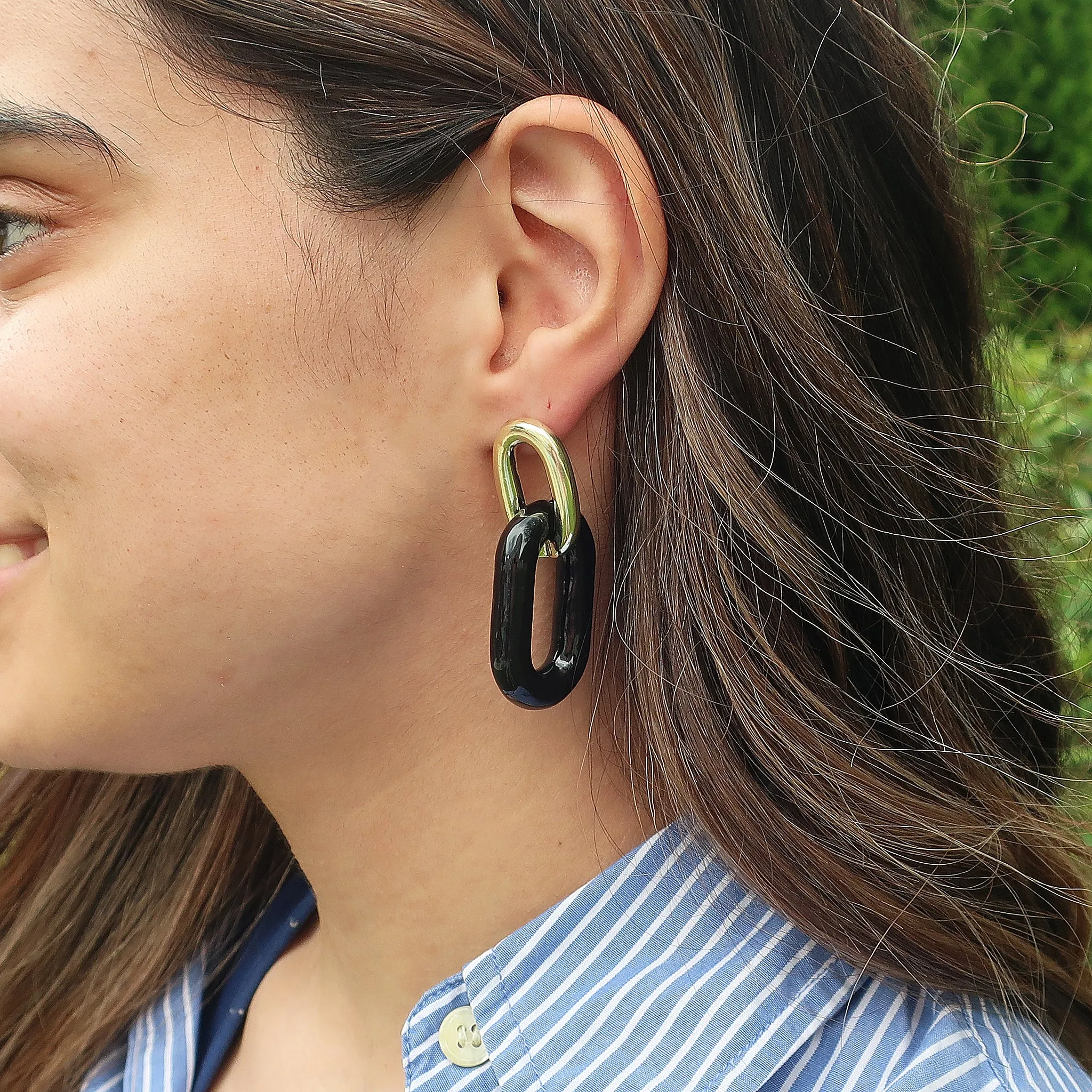 Sheila Fajl Small Shakedown Statement Earrings in Polished Gold and Black
