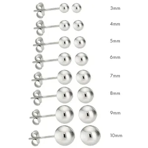 Silver 925 High Polished Bead Stud Earrings