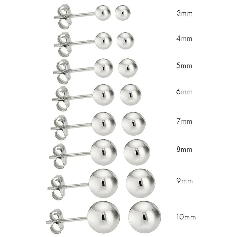 Silver 925 High Polished Bead Stud Earrings