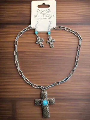 Silver and Turquoise Cross Set