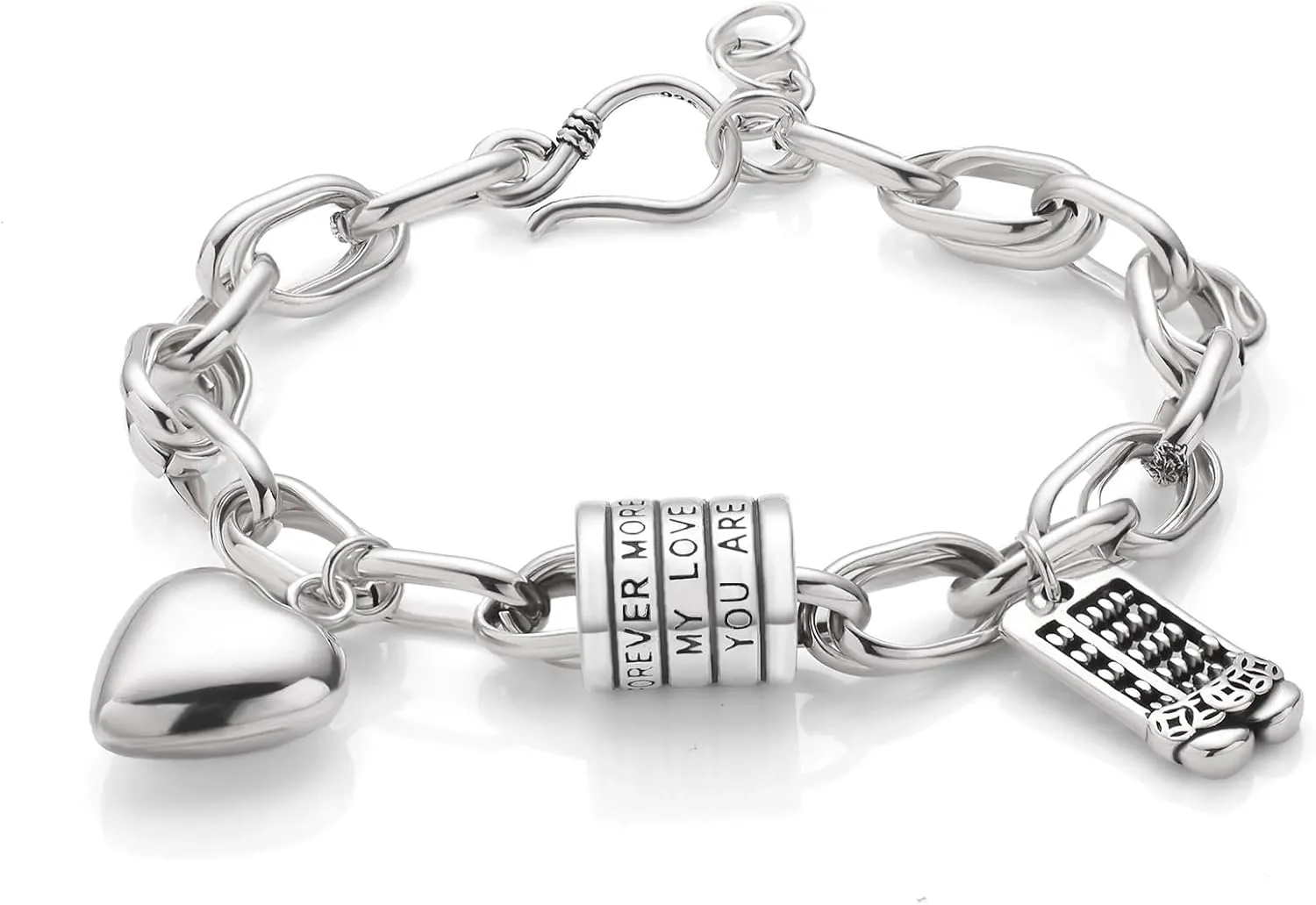 Silver Bracelets for Women, 14K Silver Plated Bracelet Heart And Abacus Lucky circley Pendant Adjustable Charm Hypoallergenic Bracelets Handmade Fashion Jewelry Gift