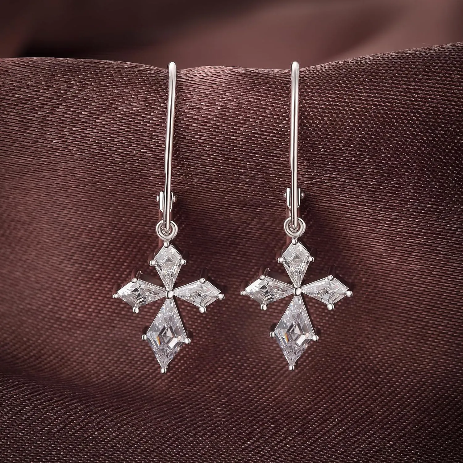Silver Cross Hoop Earrings for Women Men Cubic Zirconia Diamond Cross/High Polished Infinity Christain Faith Jewelry