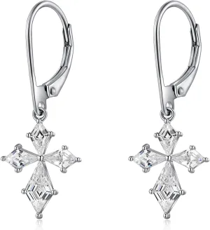 Silver Cross Hoop Earrings for Women Men Cubic Zirconia Diamond Cross/High Polished Infinity Christain Faith Jewelry