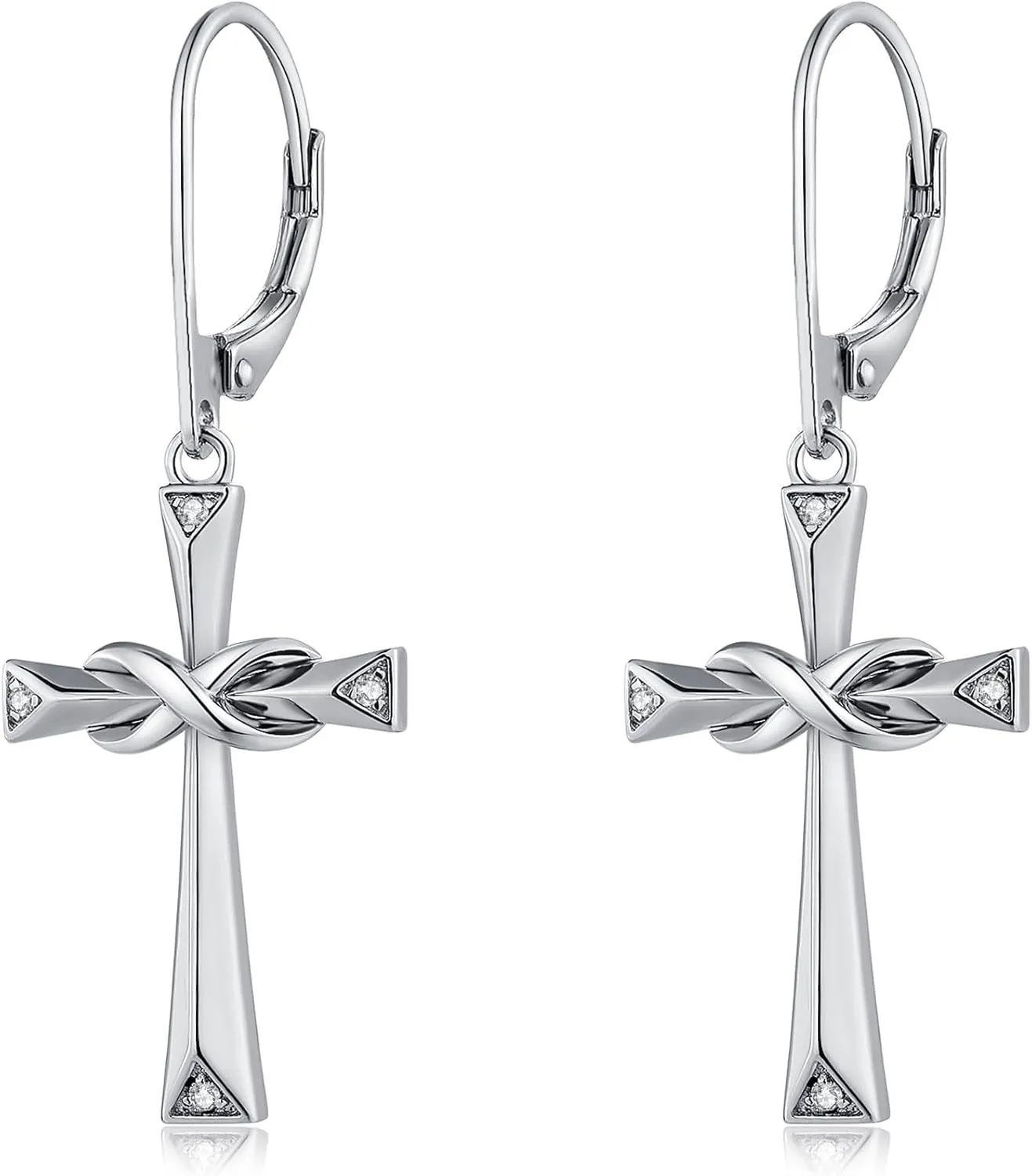 Silver Cross Hoop Earrings for Women Men Cubic Zirconia Diamond Cross/High Polished Infinity Christain Faith Jewelry