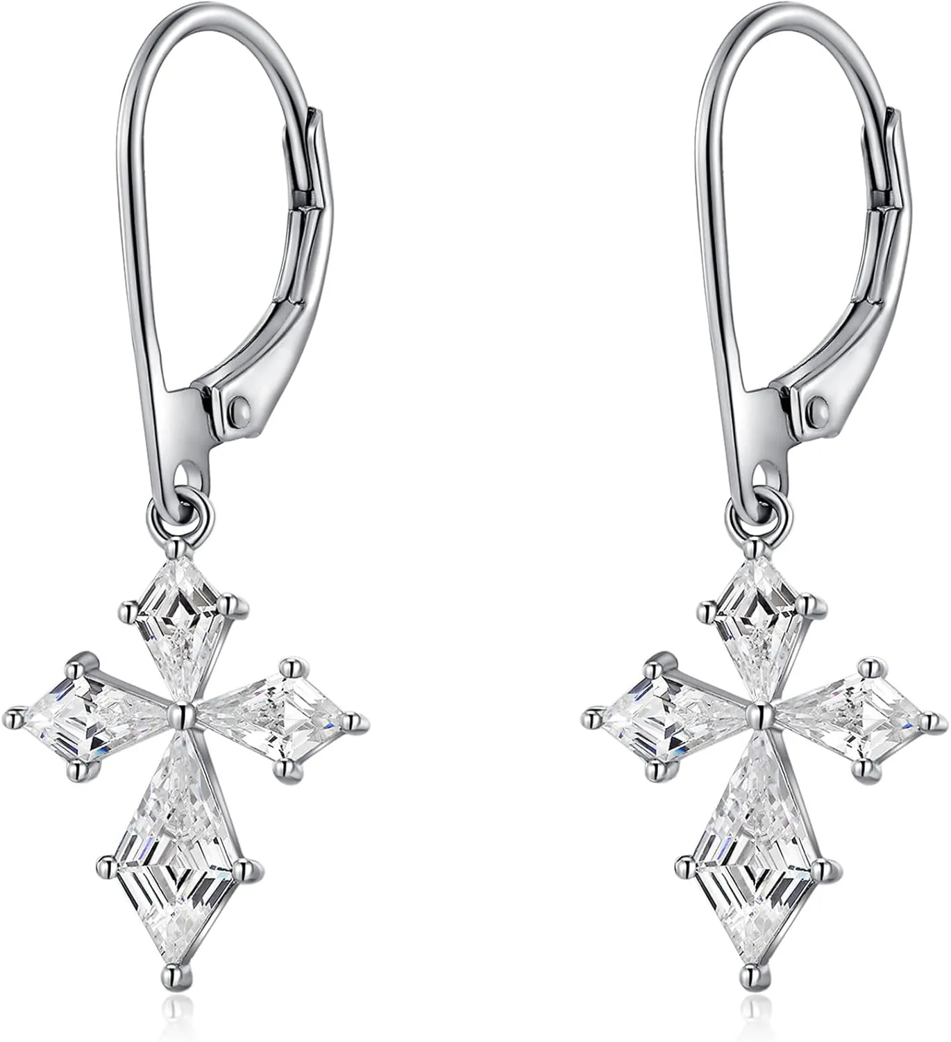 Silver Cross Hoop Earrings for Women Men Cubic Zirconia Diamond Cross/High Polished Infinity Christain Faith Jewelry