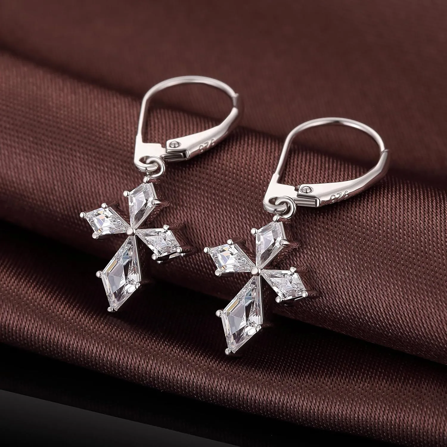 Silver Cross Hoop Earrings for Women Men Cubic Zirconia Diamond Cross/High Polished Infinity Christain Faith Jewelry
