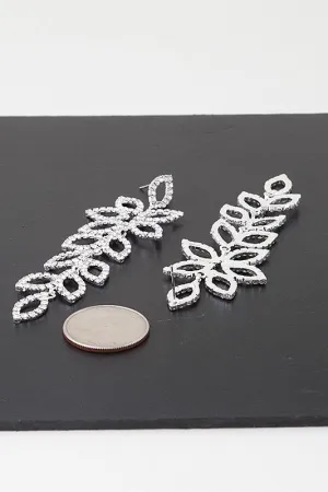 Silver Crystal Drop Leaf Earrings