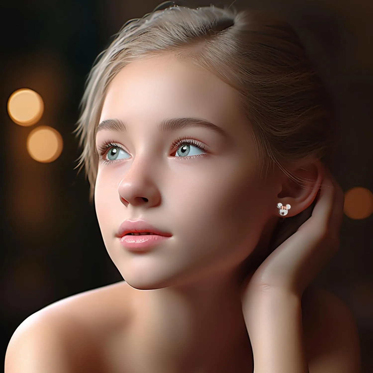 silver earrings for girls, rose gold plated 925 Sterling Silver small tiny cute Mouse stud earrings for women girls kids, birthday Gift