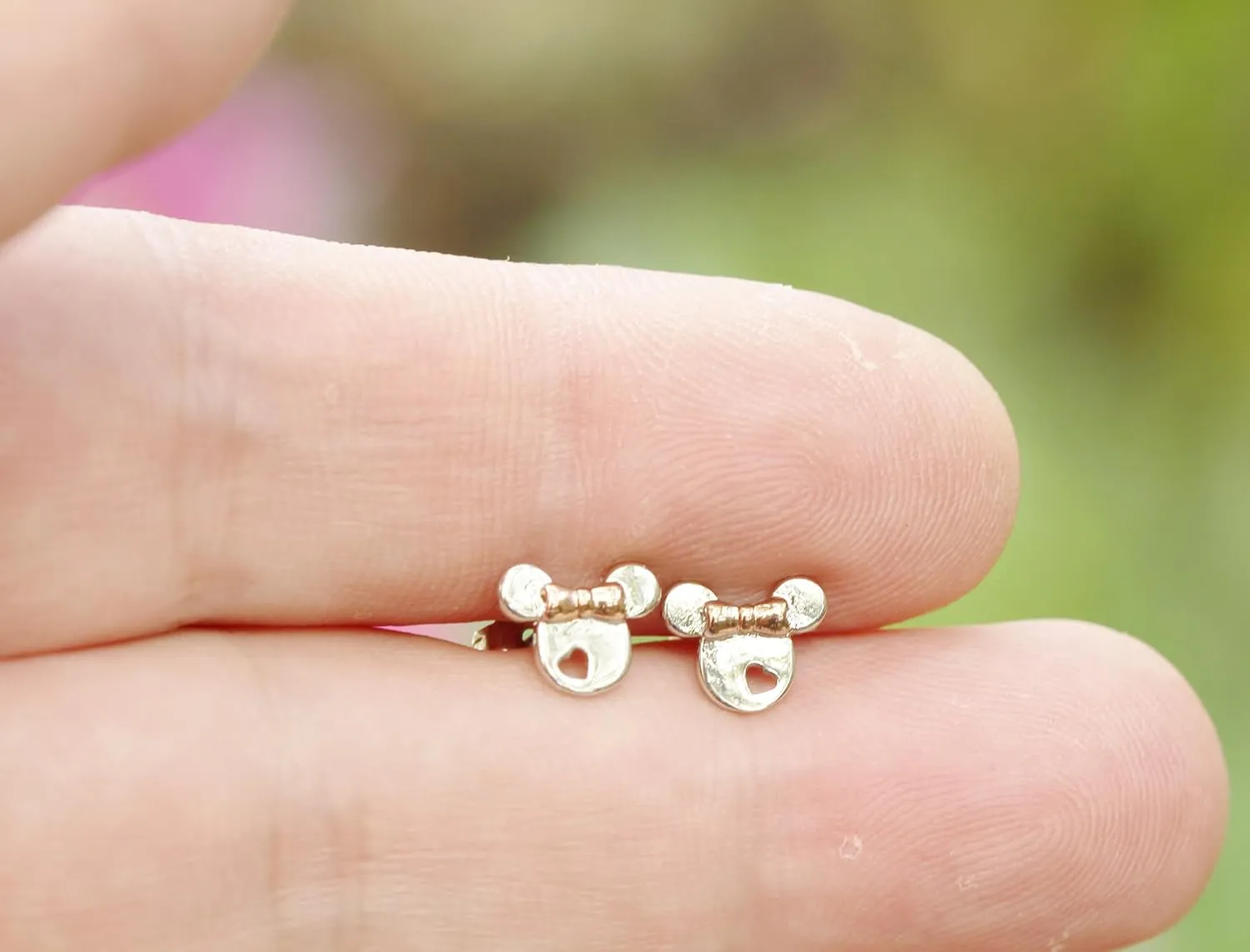 silver earrings for girls, rose gold plated 925 Sterling Silver small tiny cute Mouse stud earrings for women girls kids, birthday Gift