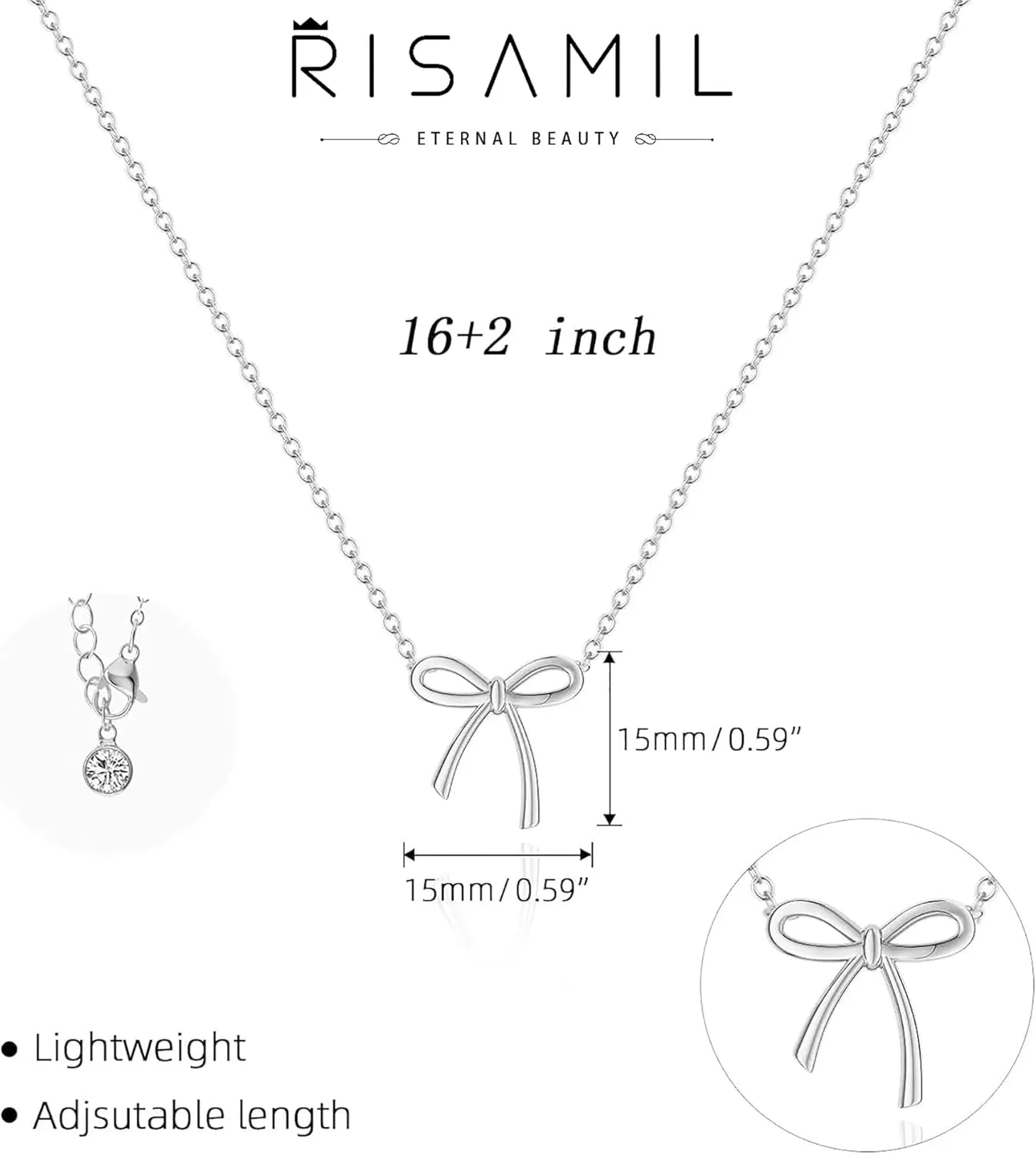Silver Necklace for Women - Cute Bow Necklace Dainty Silver Necklace Cubic Zirconia Bow Pendant Necklace Chain Choker Necklaces for Women Trendy Jewelry
