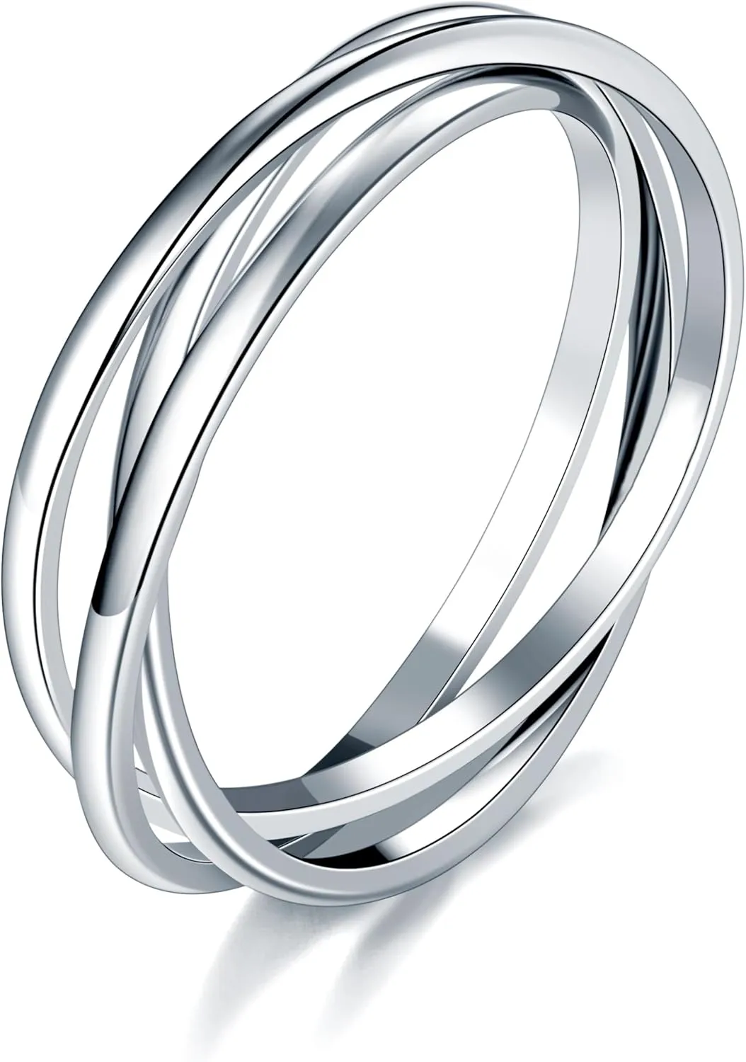 Silver Rings| Silver Rings for Women| Fidget Ring| Stacking Rings| Anxiety Ring| 14K White Gold Plated Rings- Interlocking Ring for Women and Men - 2mm Each Band Size 4
