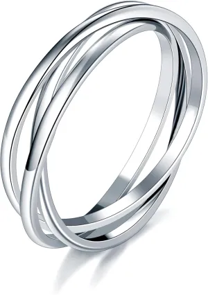 Silver Rings| Silver Rings for Women| Fidget Ring| Stacking Rings| Anxiety Ring| 14K White Gold Plated Rings- Interlocking Ring for Women and Men - 2mm Each Band Size 9