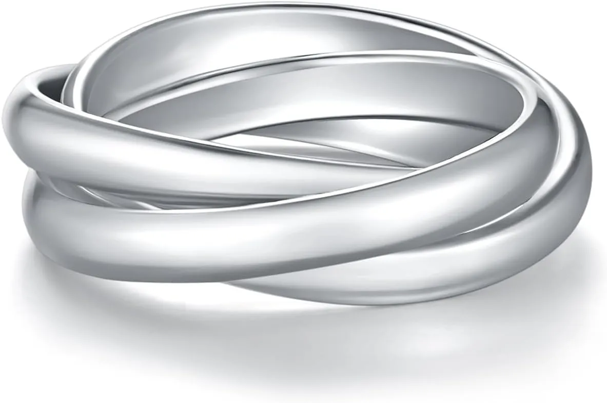 Silver Rings| Silver Rings for Women| Fidget Ring| Stacking Rings| Anxiety Ring| 14K White Gold Plated Rings- Interlocking Ring for Women and Men - 3mm Each Band Size 7