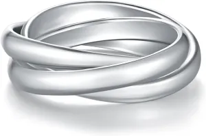 Silver Rings| Silver Rings for Women| Fidget Ring| Stacking Rings| Anxiety Ring| 14K White Gold Plated Rings- Interlocking Ring for Women and Men - 3mm Each Band Size 7