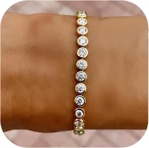 Silver Tennis Bracelets for Women Cubic Zirconia Bracelet Silver Gold Wedding Jewelry Cz Bezel Tennis Iced Out Bracelet Set Bling Jewelry Women Gifts