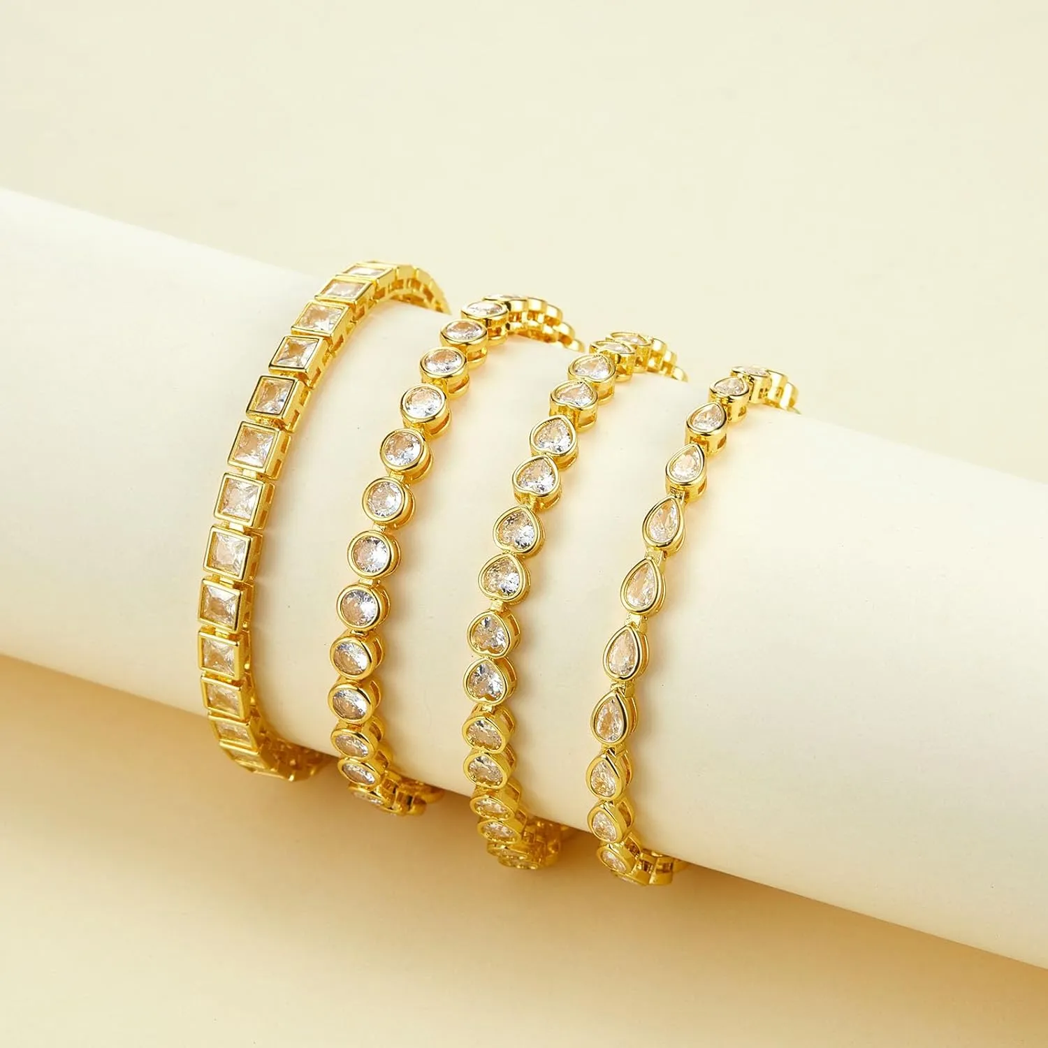 Silver Tennis Bracelets for Women Cubic Zirconia Bracelet Silver Gold Wedding Jewelry Cz Bezel Tennis Iced Out Bracelet Set Bling Jewelry Women Gifts