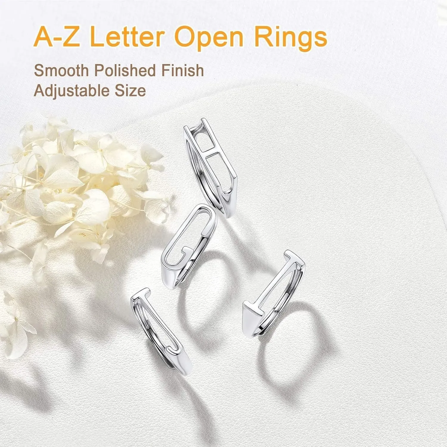 SILVERCUTE 925 Sterling Silver Initial Rings for Women,Adjustable Capital Letter Ring Hypoallergenic,Minimalist 925 Silver Rings for Mother Daughter