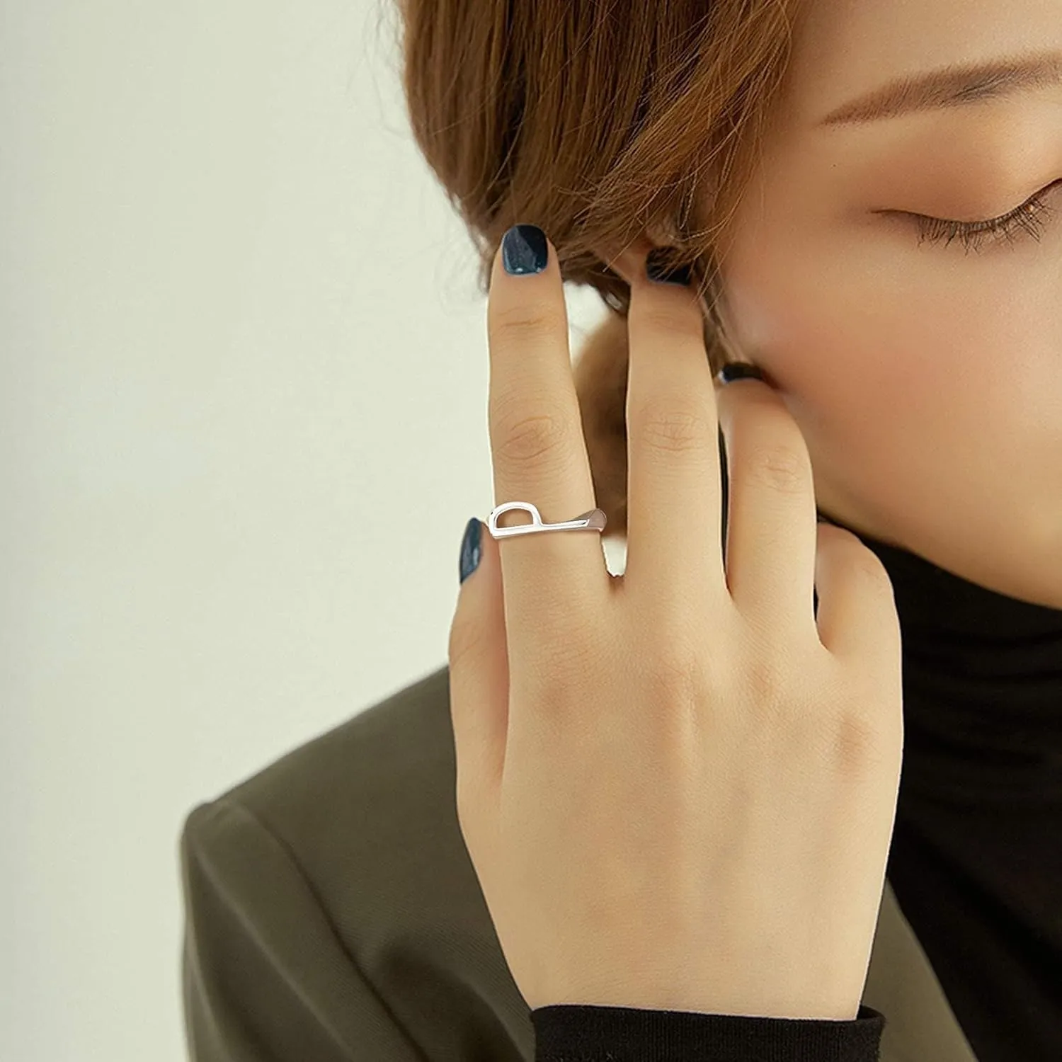 SILVERCUTE 925 Sterling Silver Initial Rings for Women,Adjustable Capital Letter Ring Hypoallergenic,Minimalist 925 Silver Rings for Mother Daughter